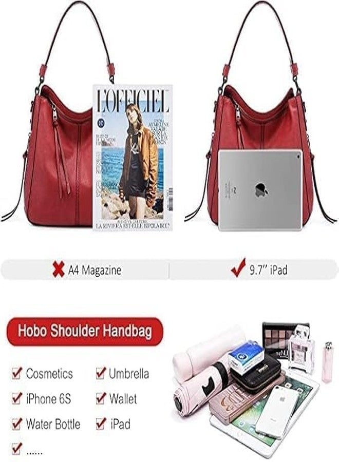 LACOSSI Faux Leather Women Handbags Shoulder Hobo Bag Purse With Long StrapTote Bags for Women For Office Use and Work(Fits up to 12.9" Tablet/15.6") (Red) - Image 3